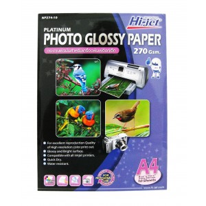 กระดาษ INK JET  PHOTO GLOSSY A4 270g 10ผ.